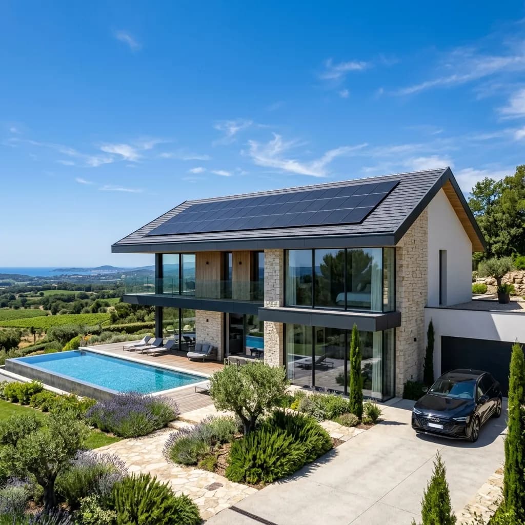Panneaux solaires sur le toit d'une maison moderne